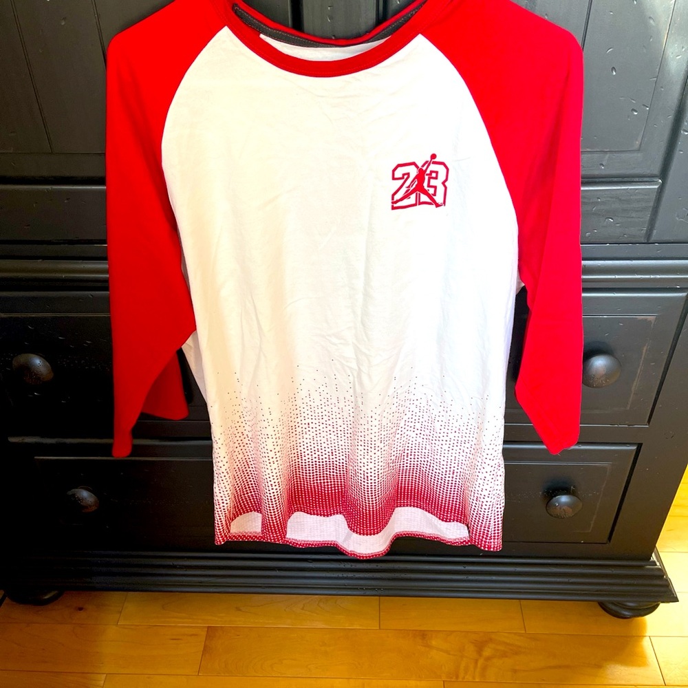 Michael Jordan Ragland shirt red and white size large. Good pre owned